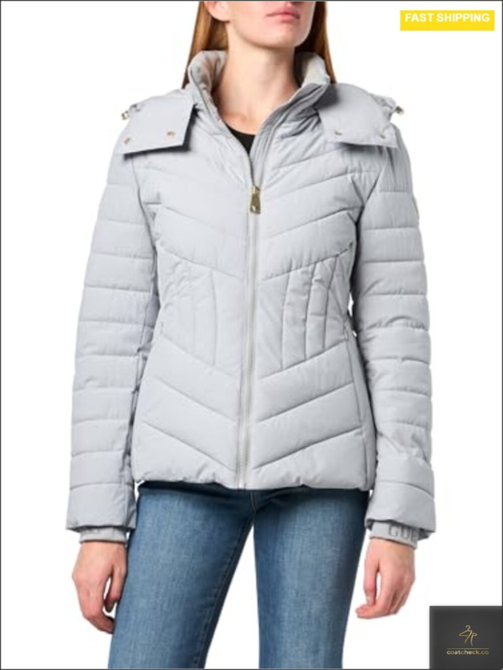 Fitted Quilted Puffer Jacket Water-Resistant Removable Hood Zip
